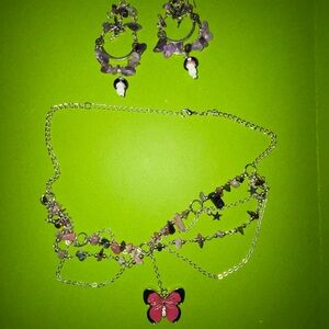 EARTHBOUND Pink Butterfly Necklace Set